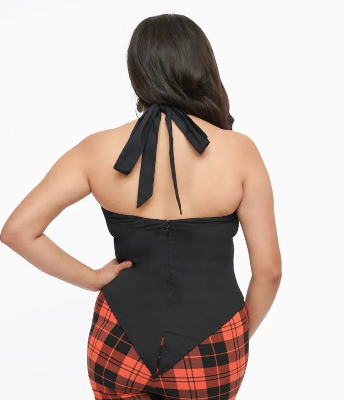 Black Bat Halter Top Halloween Unique Vintage Tops