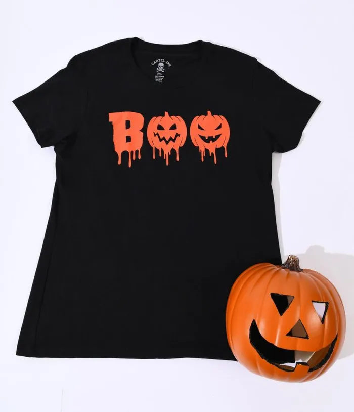 Black Boo Pumpkins Fitted Graphic Tee ClothingHalloween Unique Vintage Graphic Tees Black Boo Pumpkins Fitted Graphic Tee ClothingHalloween Unique Vintage Graphic Tees