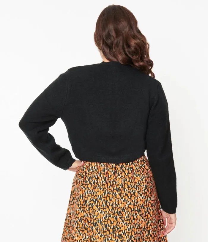 Black Bow Cropped Knit Cardigan Clothing Unique Vintage Sweaters and Cardigans