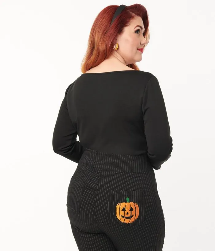 Black Candy Corn Boo Embroidered Gracie Top Halloween Unique Vintage Tops
