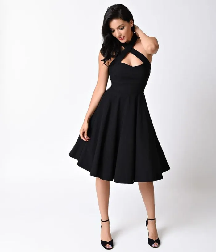 Black Criss Cross Halter Rita Flare Dress Dresses Unique Vintage Pocket Dresses Black Criss Cross Halter Rita Flare Dress Dresses Unique Vintage Pocket Dresses