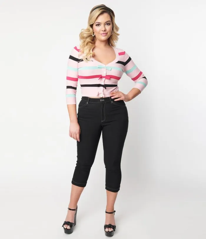 Black Denim Bengaline Capris Clothing Unique Vintage Pants