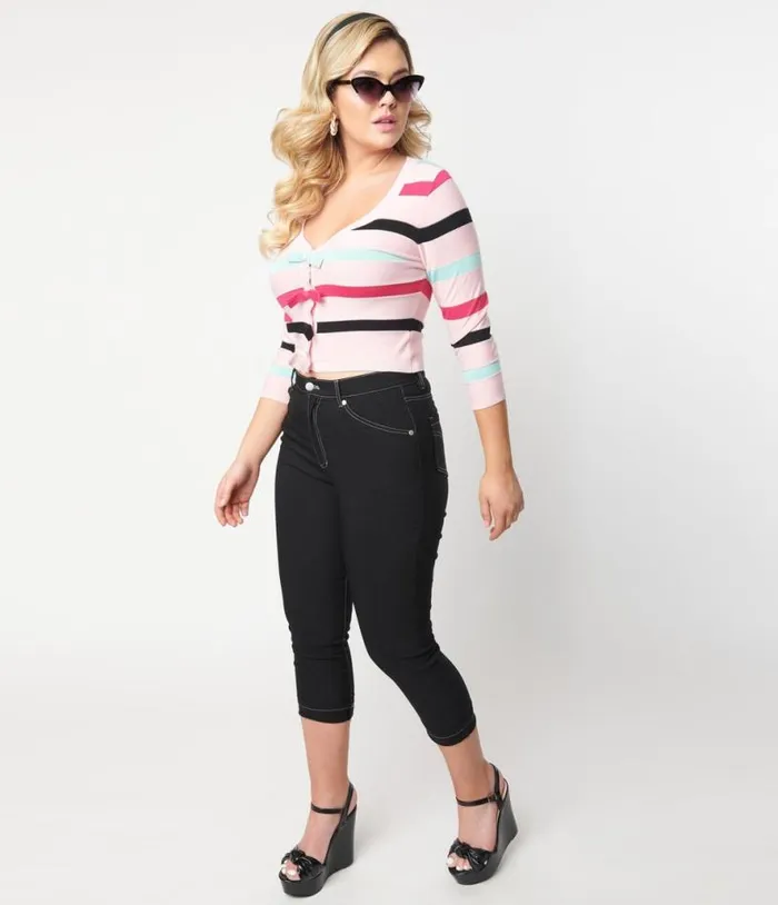 Black Denim Bengaline Capris Clothing Unique Vintage Pants