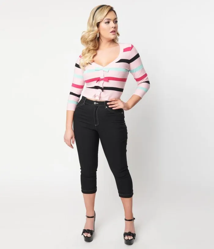 Black Denim Bengaline Capris Clothing Unique Vintage Pants