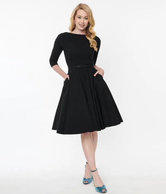 Black Devon Swing Dress Dresses Unique Vintage Pocket Dresses