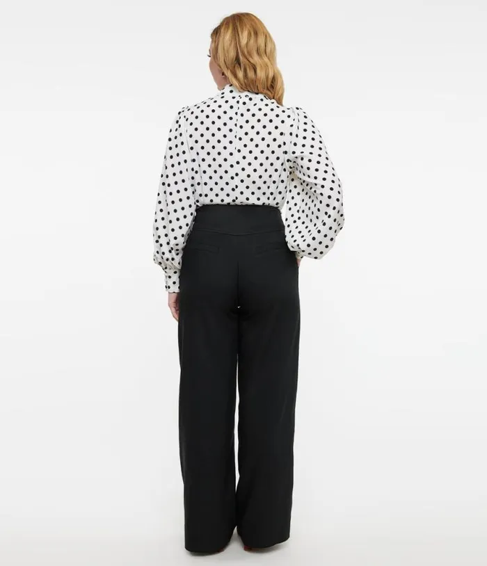 Black Double Belt Woven Pants Clothing Unique Vintage Pants
