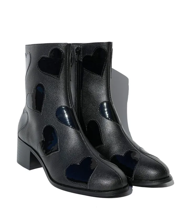 Black Heart To Heart Ankle Boot Shoes Unique Vintage Boots