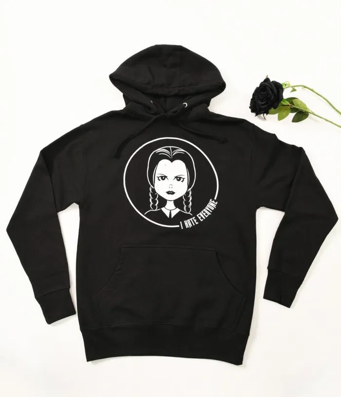 Black I Hate Everyone Wednesday Unisex Pullover Hoodie ClothingHalloweenPlus Unique Vintage Graphic Tees Black I Hate Everyone Wednesday Unisex Pullover Hoodie ClothingHalloweenPlus Unique Vintage Graphic Tees