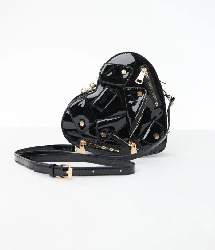 Black Leatherette Jacket Heart Crossbody Bag AccessoriesHalloween Unique Vintage Accessories