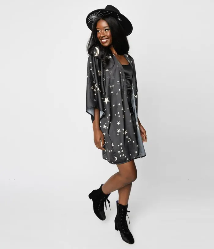 Black Moon and Stars Celestial Witch Kimono ClothingHalloweenPlus Unique Vintage Jackets Black Moon and Stars Celestial Witch Kimono ClothingHalloweenPlus Unique Vintage Jackets