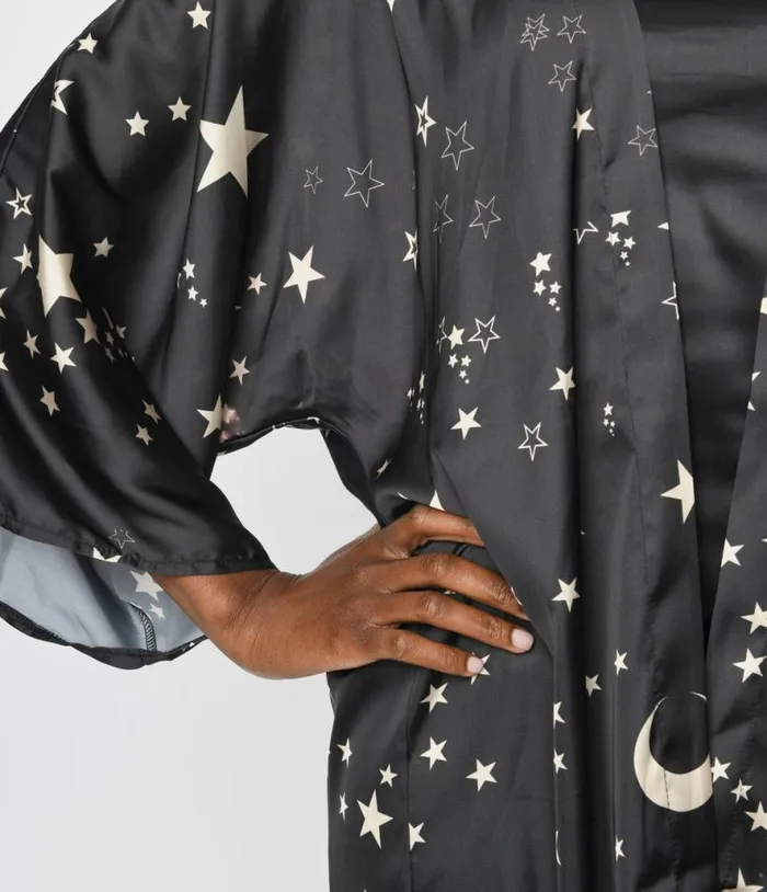 Black Moon and Stars Celestial Witch Kimono ClothingHalloweenPlus Unique Vintage Jackets