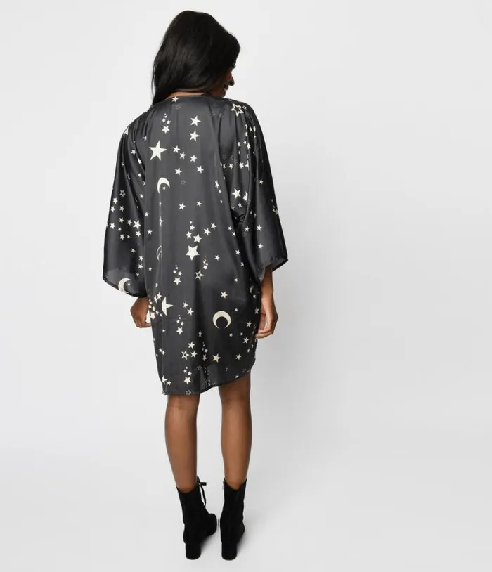 Black Moon and Stars Celestial Witch Kimono ClothingHalloweenPlus Unique Vintage Jackets