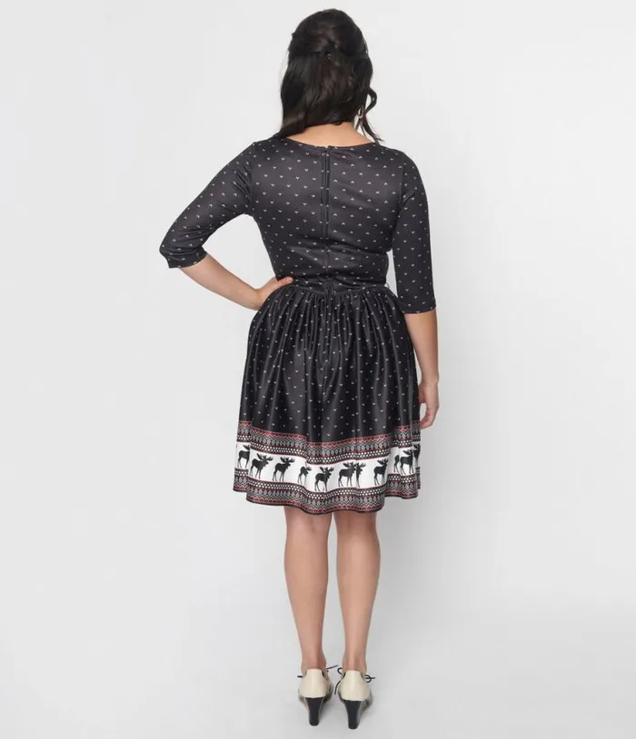 Black Moose Fair Isle Stephanie Fit and Flare Dress DressesPlus Unique Vintage Fit and Flare