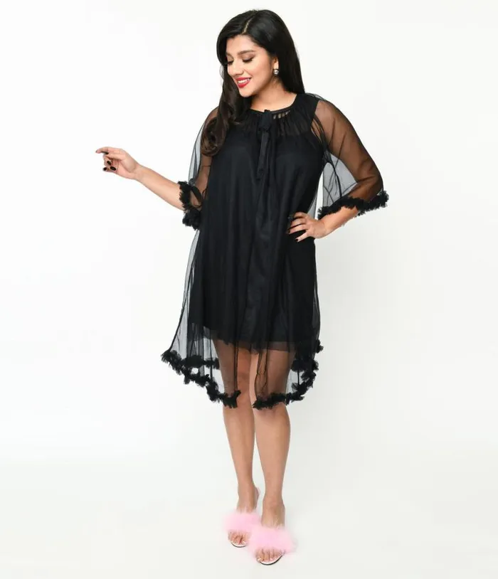 Black Pillow Talk Nightgown Set Accessories Unique Vintage Lingerie and Shapewear