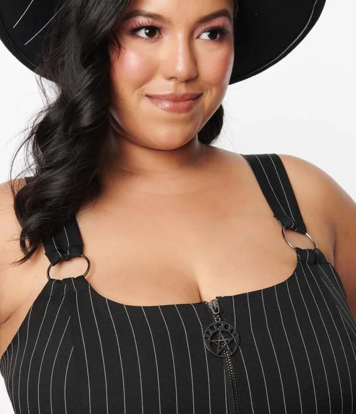 Black Pinstripe Bellona Shift Dress Halloween Unique Vintage Dresses