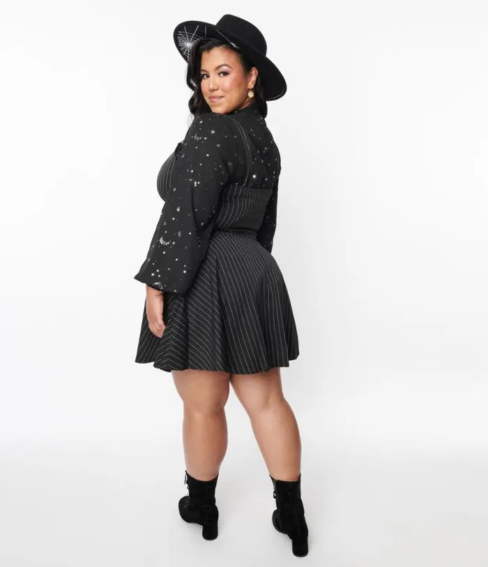 Black Pinstripe Bellona Shift Dress Halloween Unique Vintage Dresses