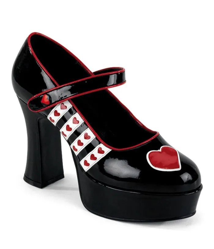 Black Queen Of Hearts Platform Heels Shoes Unique Vintage Heels