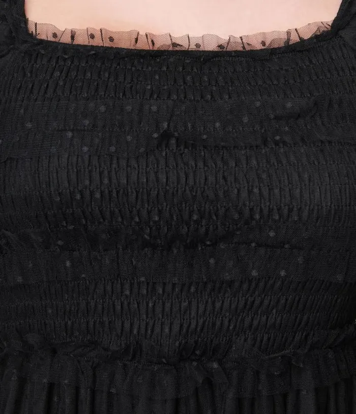 Black Ruffled Tiered Midi Dress Dresses Unique Vintage Midi