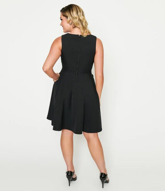 Black Skull and Rose Flare Dress DressesHalloweenPlus Unique Vintage Pocket Dresses