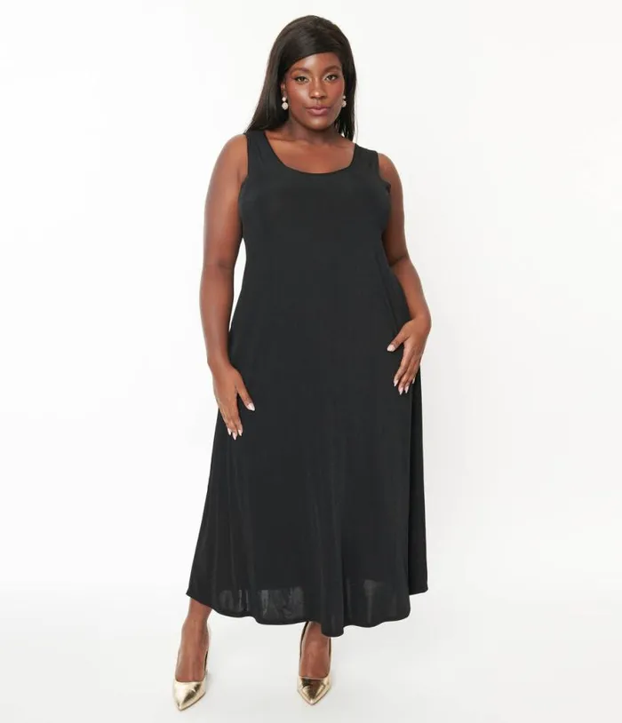 Black Slip Maxi Dress DressesPlus Unique Vintage Midi and Maxi