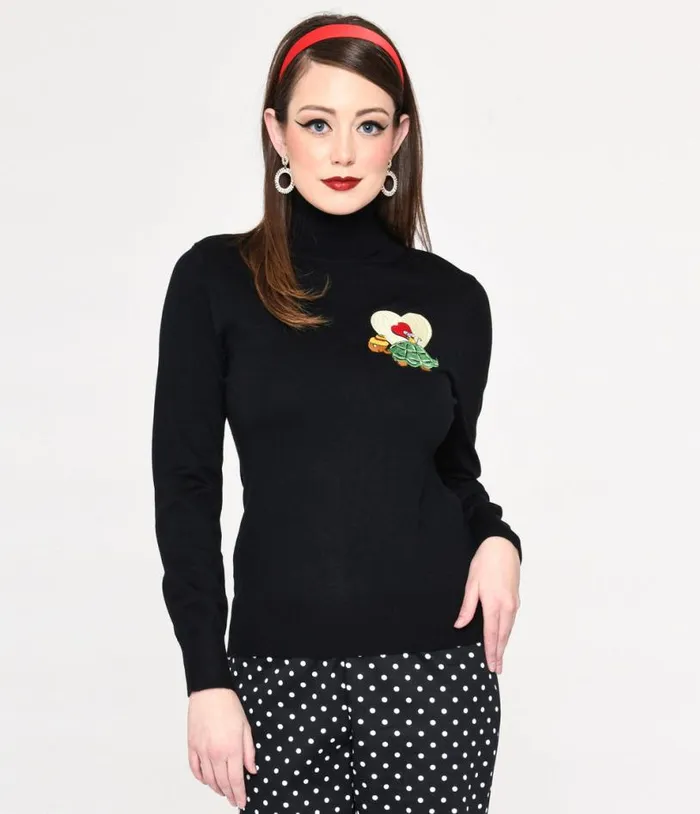 Black Slowpoke Turtleneck Sweater Clothing Unique Vintage Sweaters and Cardigans