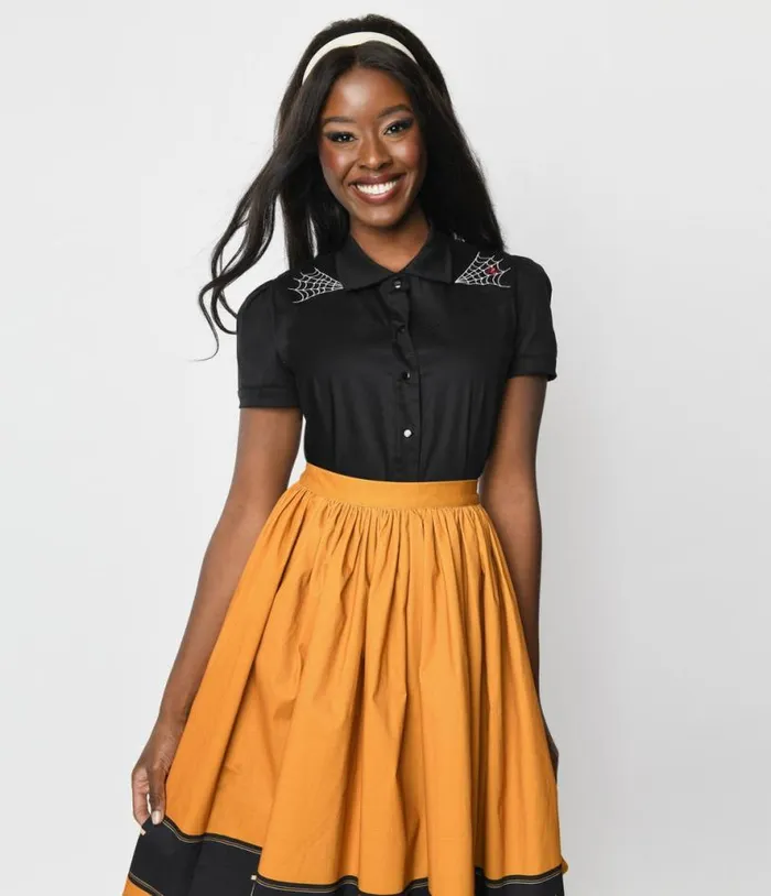 Black Spider Web Western Rockabilly Top Halloween Unique Vintage Tops