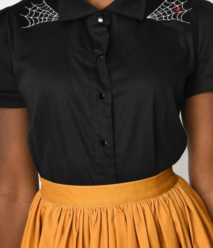 Black Spider Web Western Rockabilly Top Halloween Unique Vintage Tops