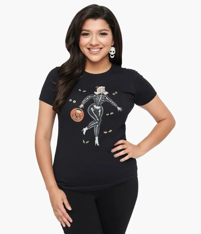 Black Spooky Night Fitted Graphic Tee ClothingPlus Unique Vintage Graphic Tees