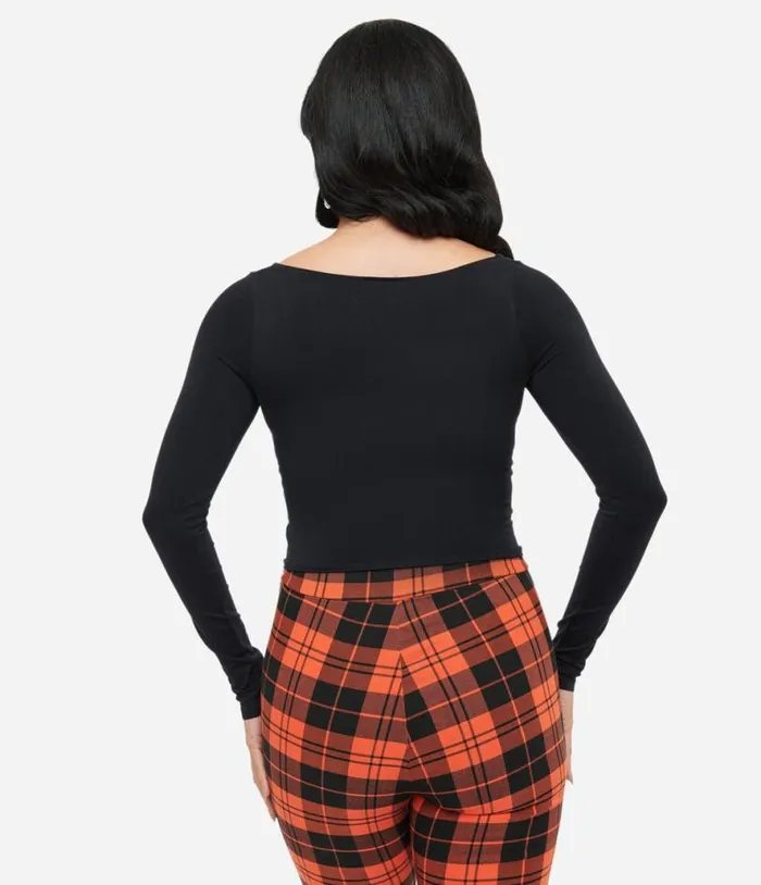 Black Square Neck Long Sleeve Top Clothing Unique Vintage Blouses