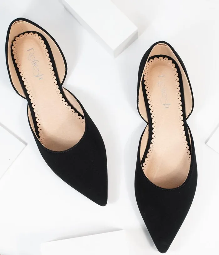 Black Suede Pointed Toe Flats Shoes Unique Vintage Flats