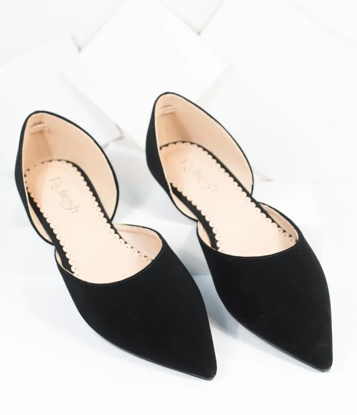 Black Suede Pointed Toe Flats Shoes Unique Vintage Flats