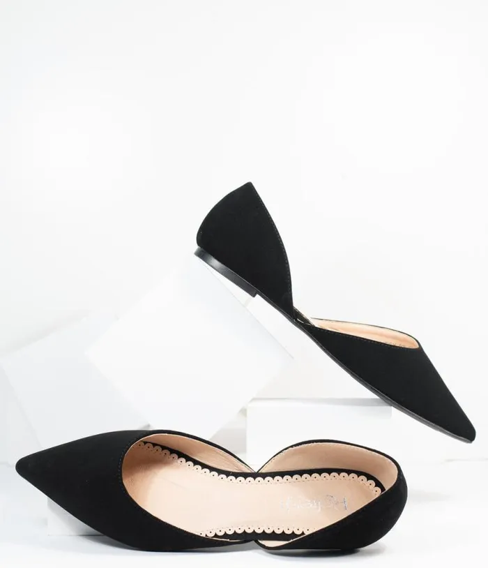 Black Suede Pointed Toe Flats Shoes Unique Vintage Flats