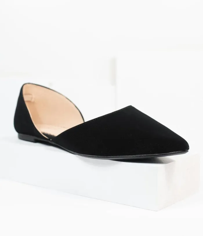 Black Suede Pointed Toe Flats Shoes Unique Vintage Flats
