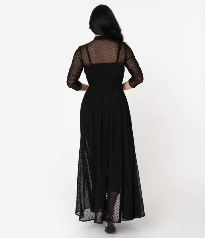 Black Swiss Dot Starlet Duster Dresses Unique Vintage Maxi
