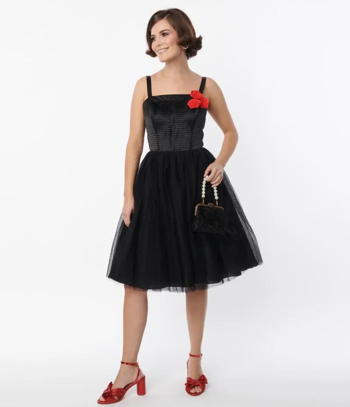Black Tulle Swing Dress Dresses Unique Vintage Fit and Flare