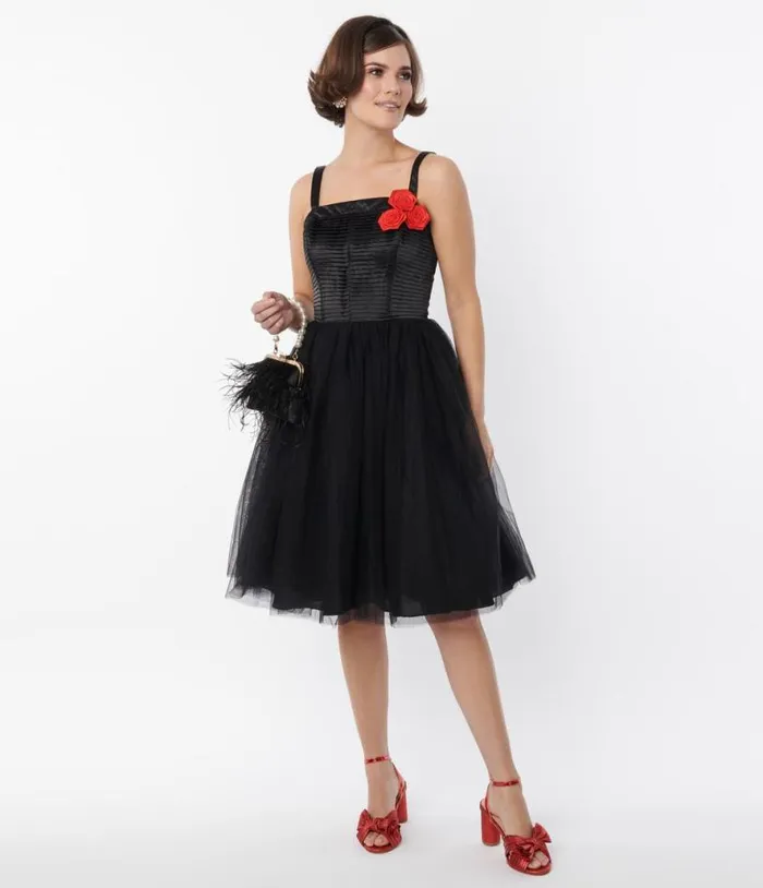 Black Tulle Swing Dress Dresses Unique Vintage Fit and Flare