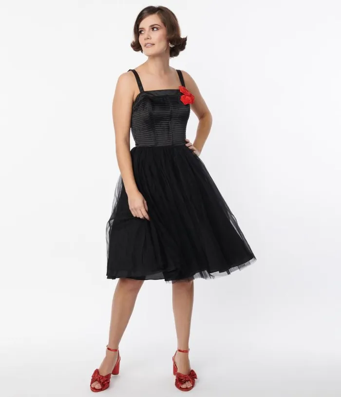 Black Tulle Swing Dress Dresses Unique Vintage Fit and Flare