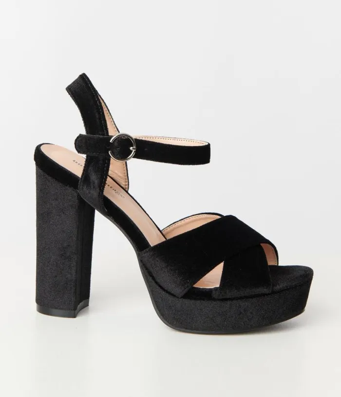 Black Velvet Platform Heels Shoes Unique Vintage Heels