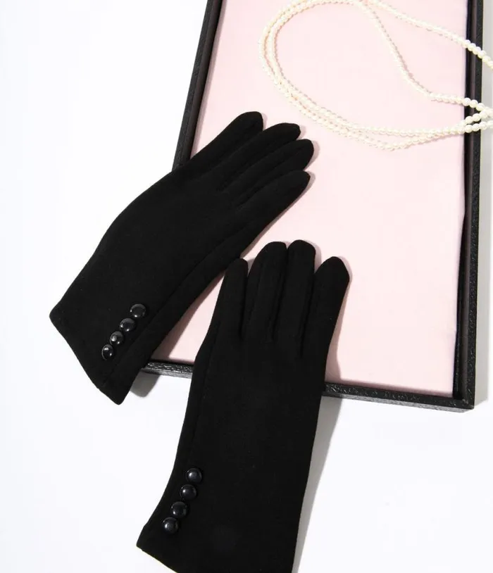 Black Wrist Length Buttons Texting Gloves Accessories Unique Vintage Gloves and Scarves Black Wrist Length Buttons Texting Gloves Accessories Unique Vintage Gloves and Scarves