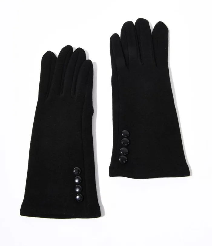 Black Wrist Length Buttons Texting Gloves Accessories Unique Vintage Gloves and Scarves