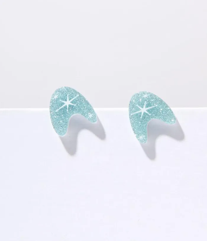 Blue Glitter Atomic Boomerang Stud Earrings Accessories Unique Vintage Earrings