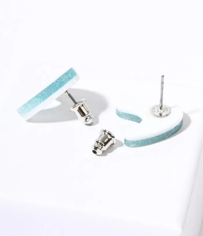 Blue Glitter Atomic Boomerang Stud Earrings Accessories Unique Vintage Earrings