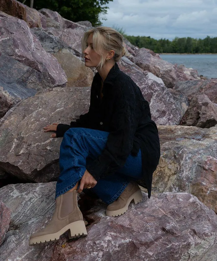 Boots and Booties Shop Dolce Vita Hawk H20 Wide Booties Mushroom Suede Mushroom Suede H2o