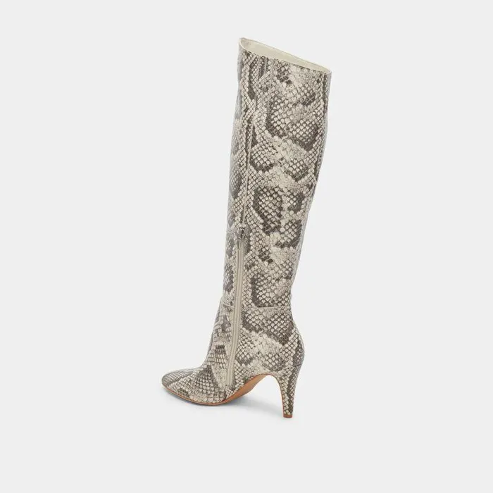 Boots and Booties Shop Dolce Vita Haze Boot Black White Embossed Snake Boots Tall Kitten Heel Boots Black White Embossed Snake