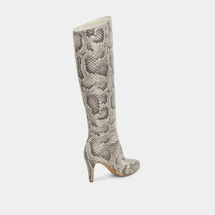 Boots and Booties Shop Dolce Vita Haze Boot Black White Embossed Snake Boots Tall Kitten Heel Boots Black White Embossed Snake