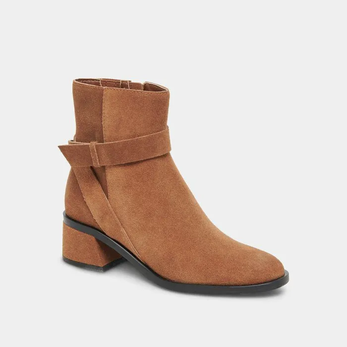 Boots and Booties Shop Dolce Vita Leland Booties Brown Suede Brown Suede Block Heel Booties Brown Suede