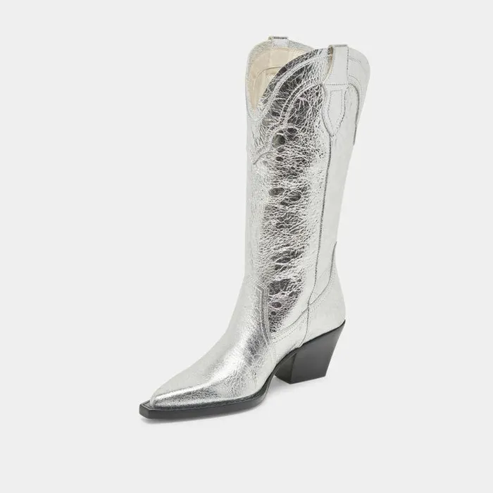 Boots and Booties Shop Dolce Vita Rasima Boots Silver Distressed Leather Silver Distressed Leather