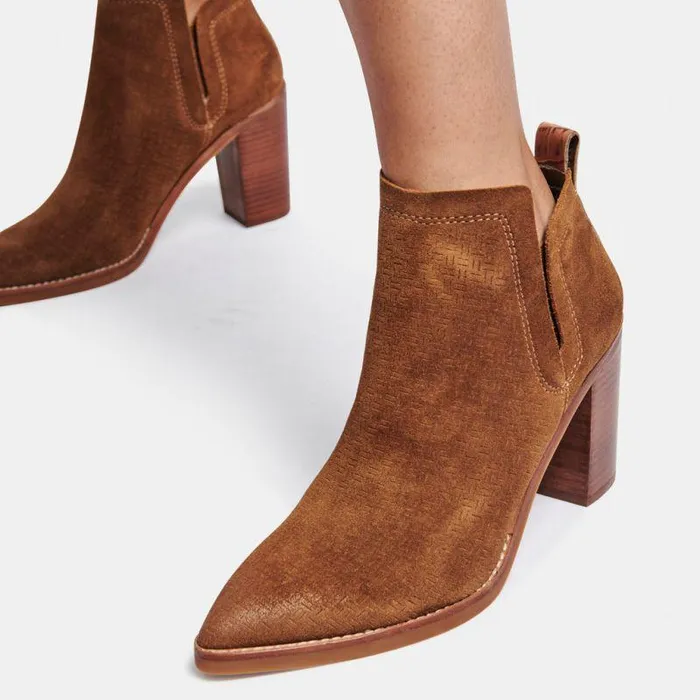 Boots and Booties Shop Dolce Vita Sirano Booties Dk Brown Suede Dk Brown Suede