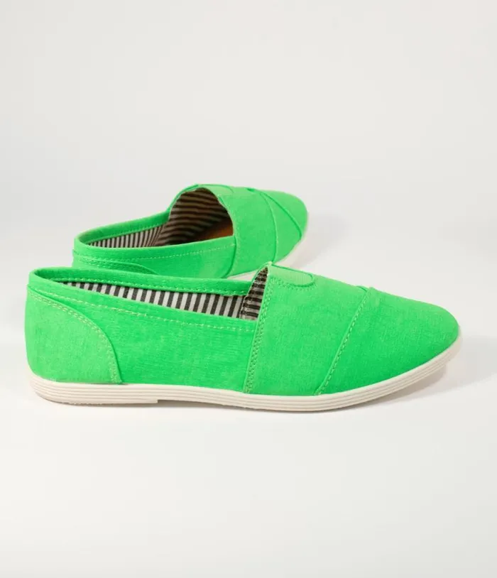 Bright Green Canvas Casual Loafer Flats Shoes Unique Vintage Flats