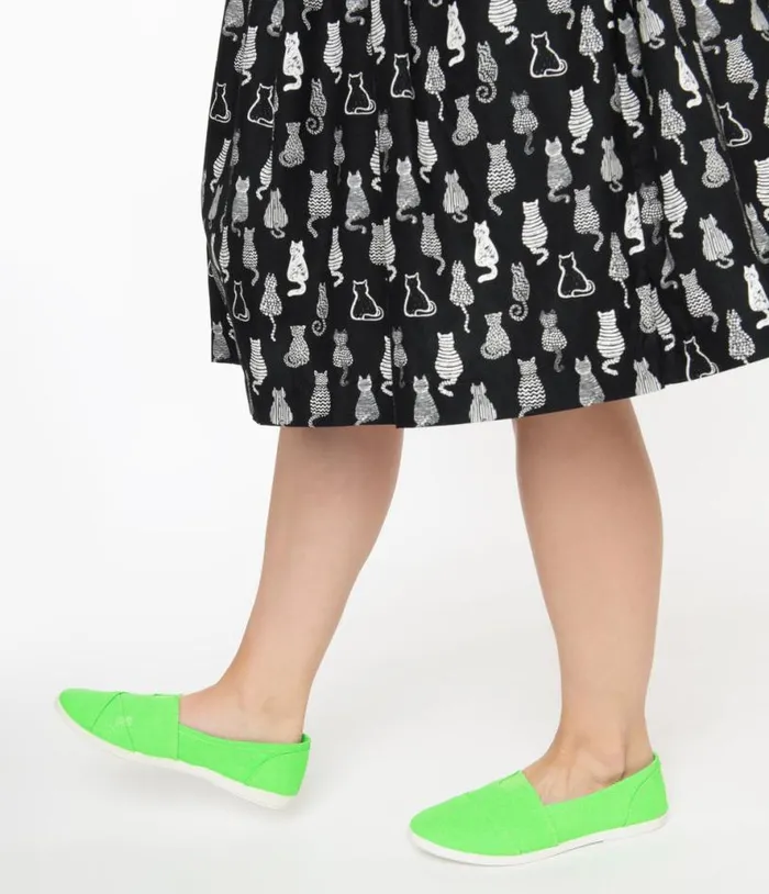 Bright Green Canvas Casual Loafer Flats Shoes Unique Vintage Flats